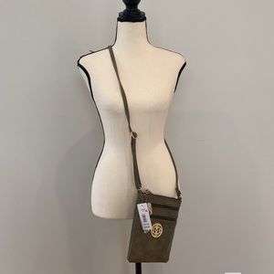 NWT Crossbody slim purse faux leather neutral embellished travel sleek